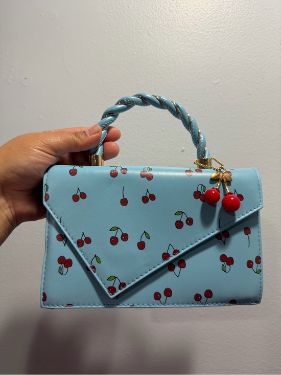 Handbags - Sky Blue Cherry Print Top-Handle Bag